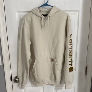 Carhartt Men’s Cream Pullover Hoodie with Gold Sleeve Logo